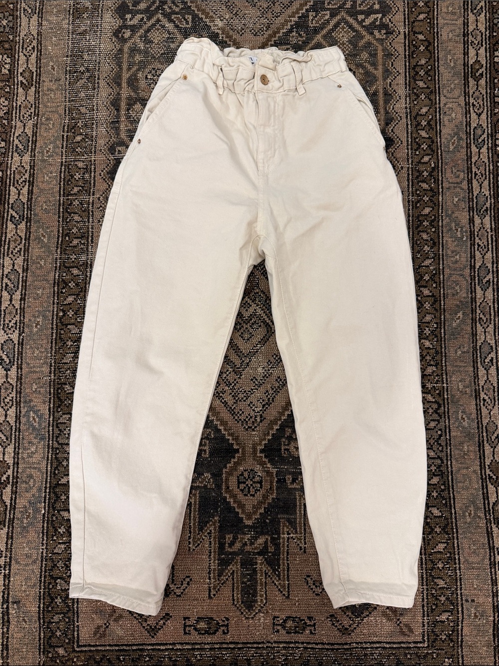 Zara High rise Paperbag Waist Women's Jeans in Cream